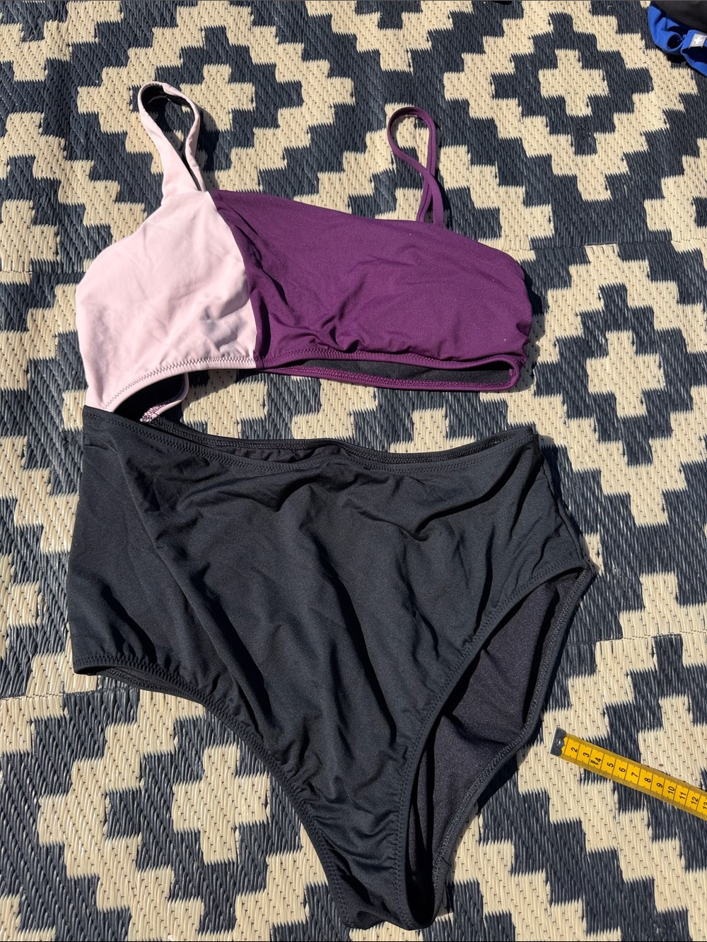 Athleta Colorblock Bandeau One-Piece Swimsuit in Light Pink, Purple & Black